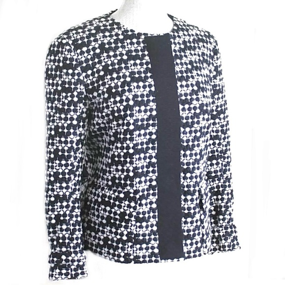 AKRIS PUNTO Blazer Jacket Tweed Dot Embroidered Wool Belted Waist Black White 8 - Picture 2 of 16